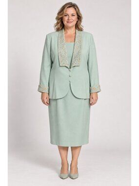 NWT Chancelle Mint Green Beaded Skirt Suit Size 16 - Vintage Mother of the Bride